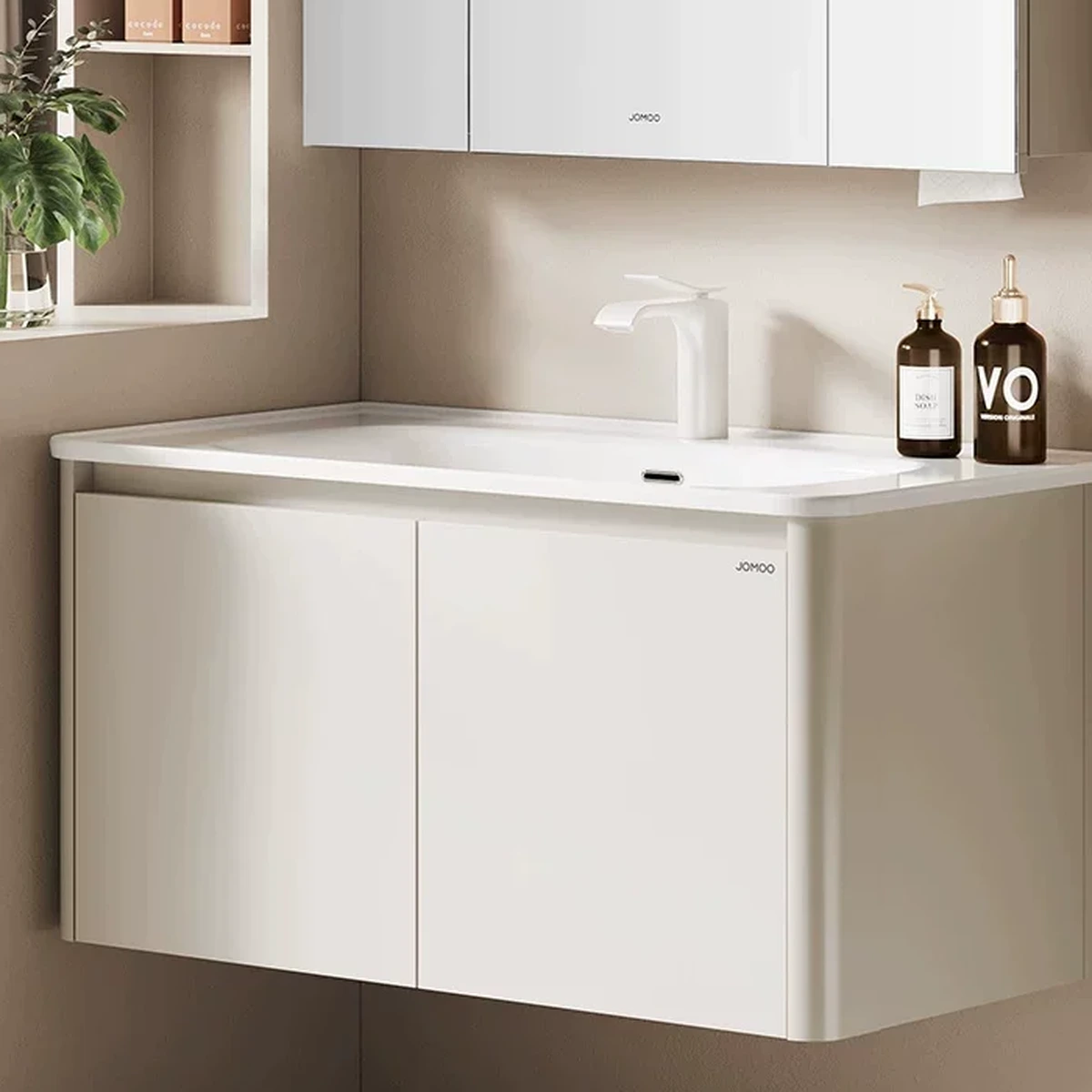 Cận cảnh chậu sứ liền khối men nano kháng khuẩn tủ lavabo JOMOO A2736