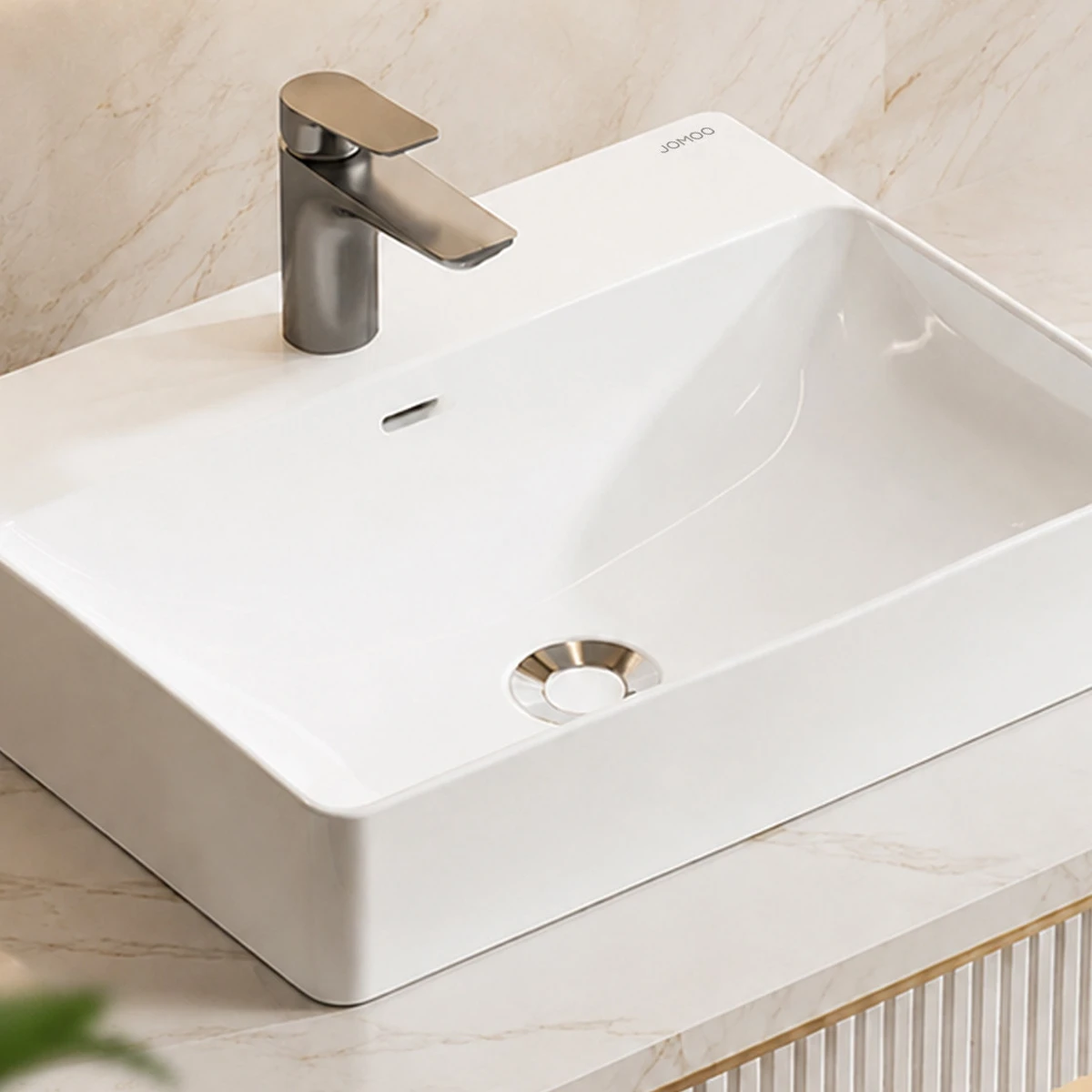 Combo chậu lavabo dương bàn JOMOO 12759-1/11KA-1 kèm vòi nóng lạnh mạ chrome và phụ kiện lắp đặt