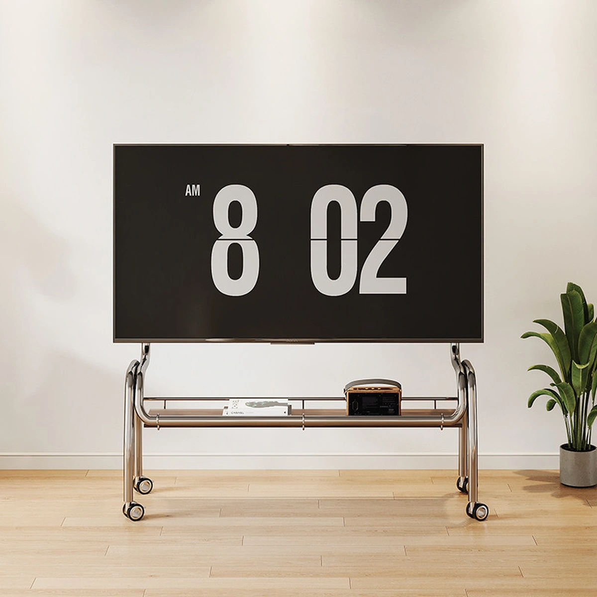 Kệ giá treo tivi di động thông minh dạng sàn khung inox cao cấp có bánh xe cho tivi 43 đến 85 inch phong cách bauhaus hiện đại