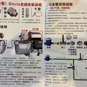Sơ đồ lắp ráp van một chiều bình tích áp cảm biến áp suất và đường ống PPR bypass 3 van cho máy bơm Gloria