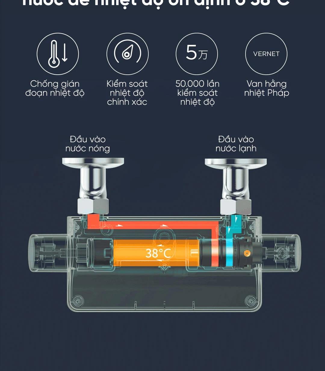 Lõi van hằng nhiệt Vernet Pháp phản ứng nhiệt 0.2s khóa 38 độ C